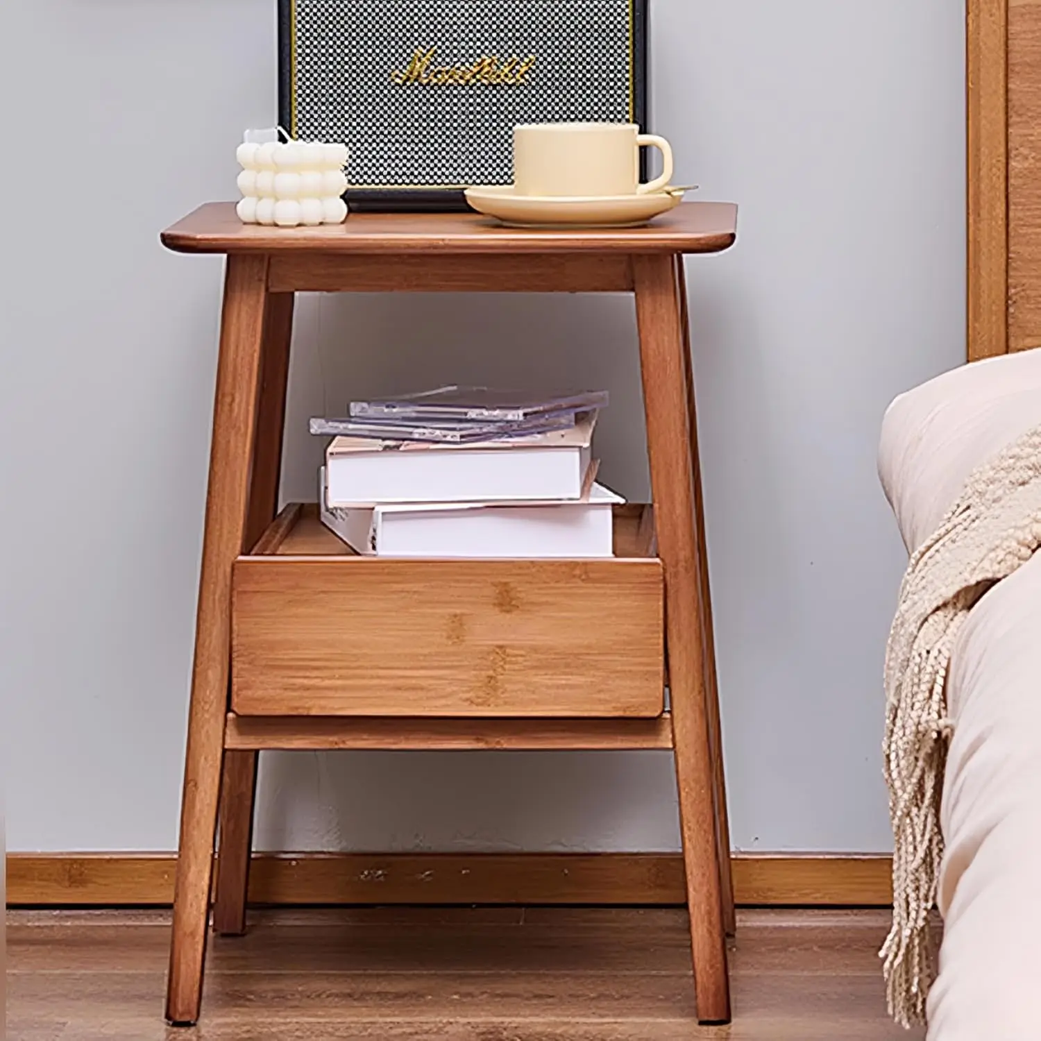 

End Tables Bedroom,Bamboo Modern Nightstand with Drawers,Side Table End Table Bedside Table,Bedside Table with Open Storage