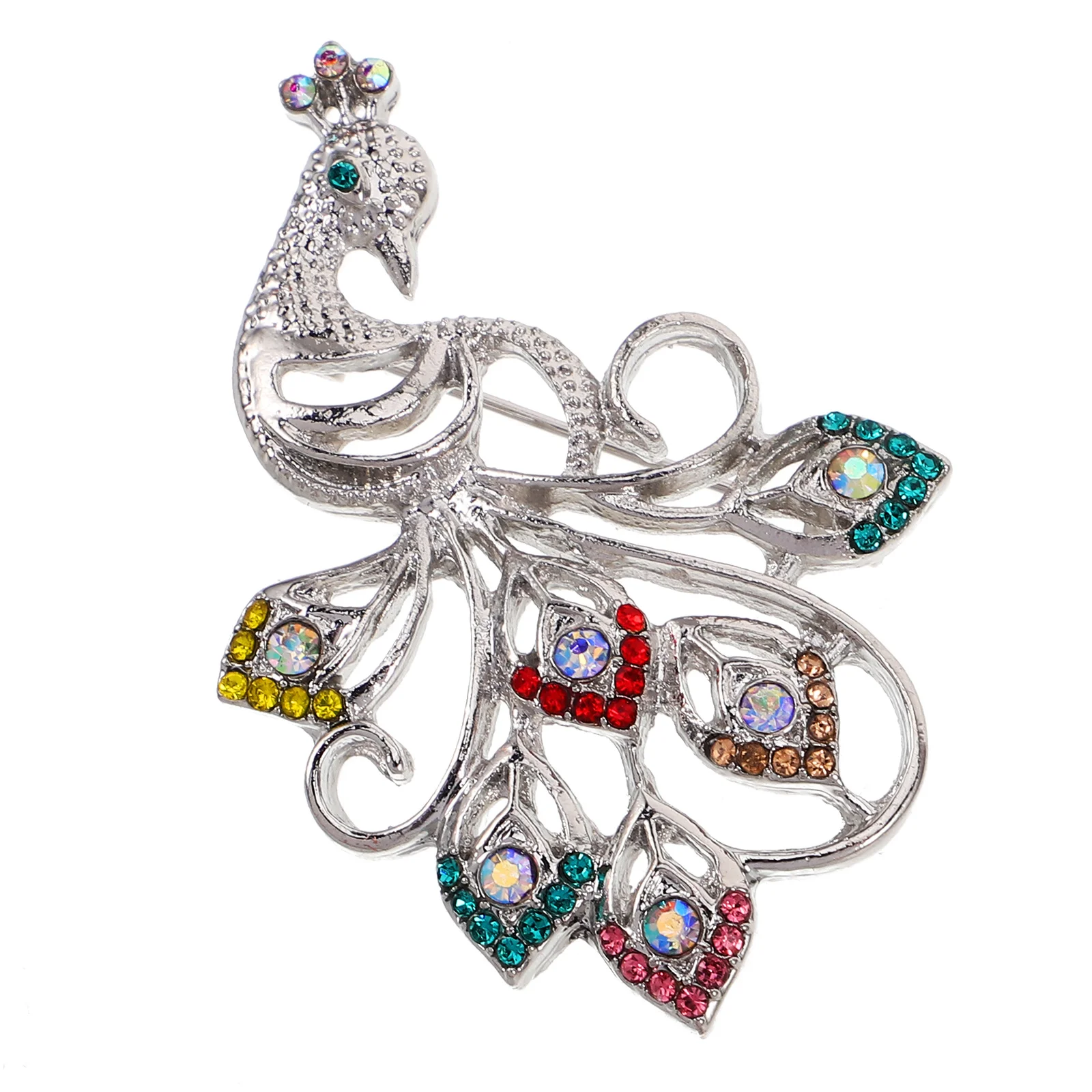 Elegante spilla di pavone Spilla di strass di cristallo per donna Accessorio per abito sciarpa scialle con spilla design pavone vintage