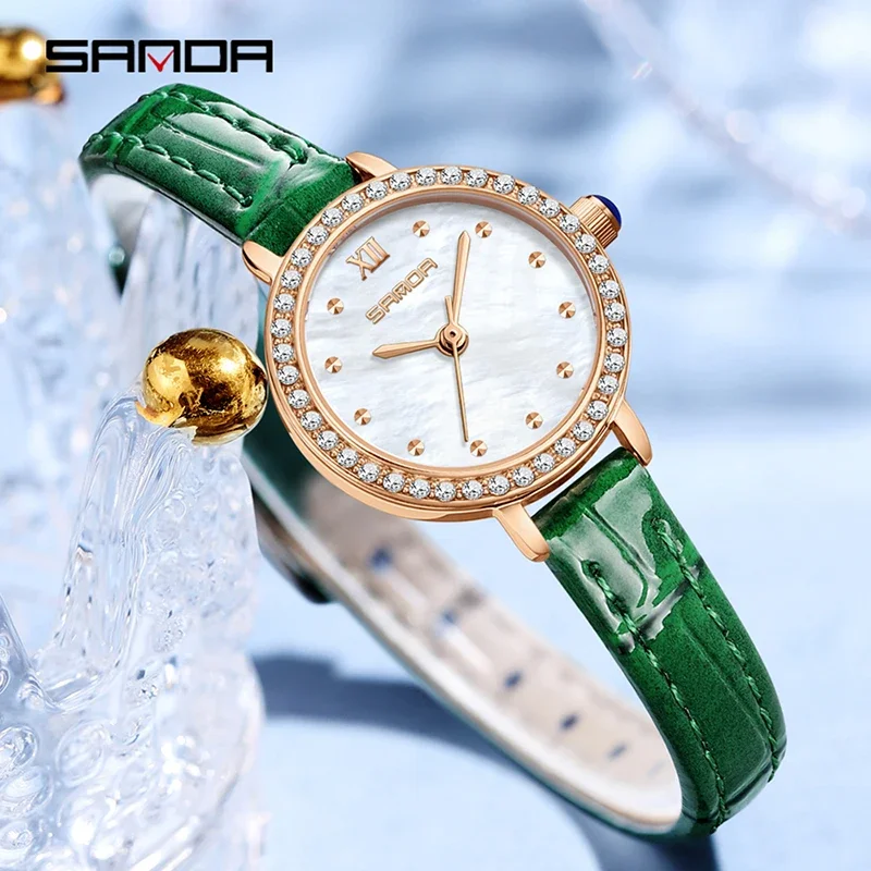 ساعة SANDA Fashion Design Alloy Compact للسيدات بمينا فريتيلاريا كوارتز هدية أصلية فاخرة أنيقة كوارتز مقاومة للماء
