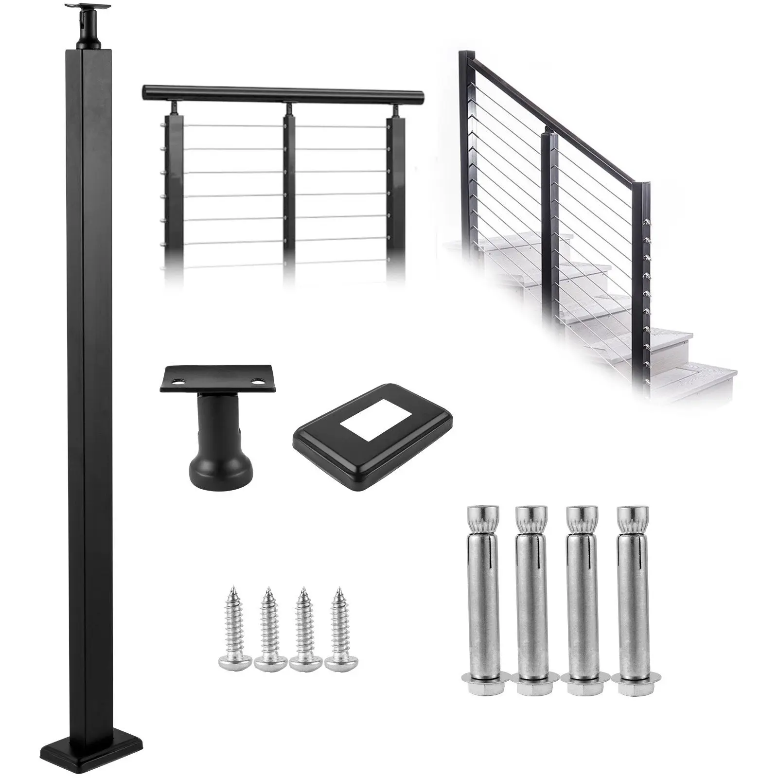 

Cable Rail Post Level Deck Stair Post 42 x 0.98 x 1.97" Cable Handrail Post Stainless Steel Brushed Finishing Deck Railing DIY