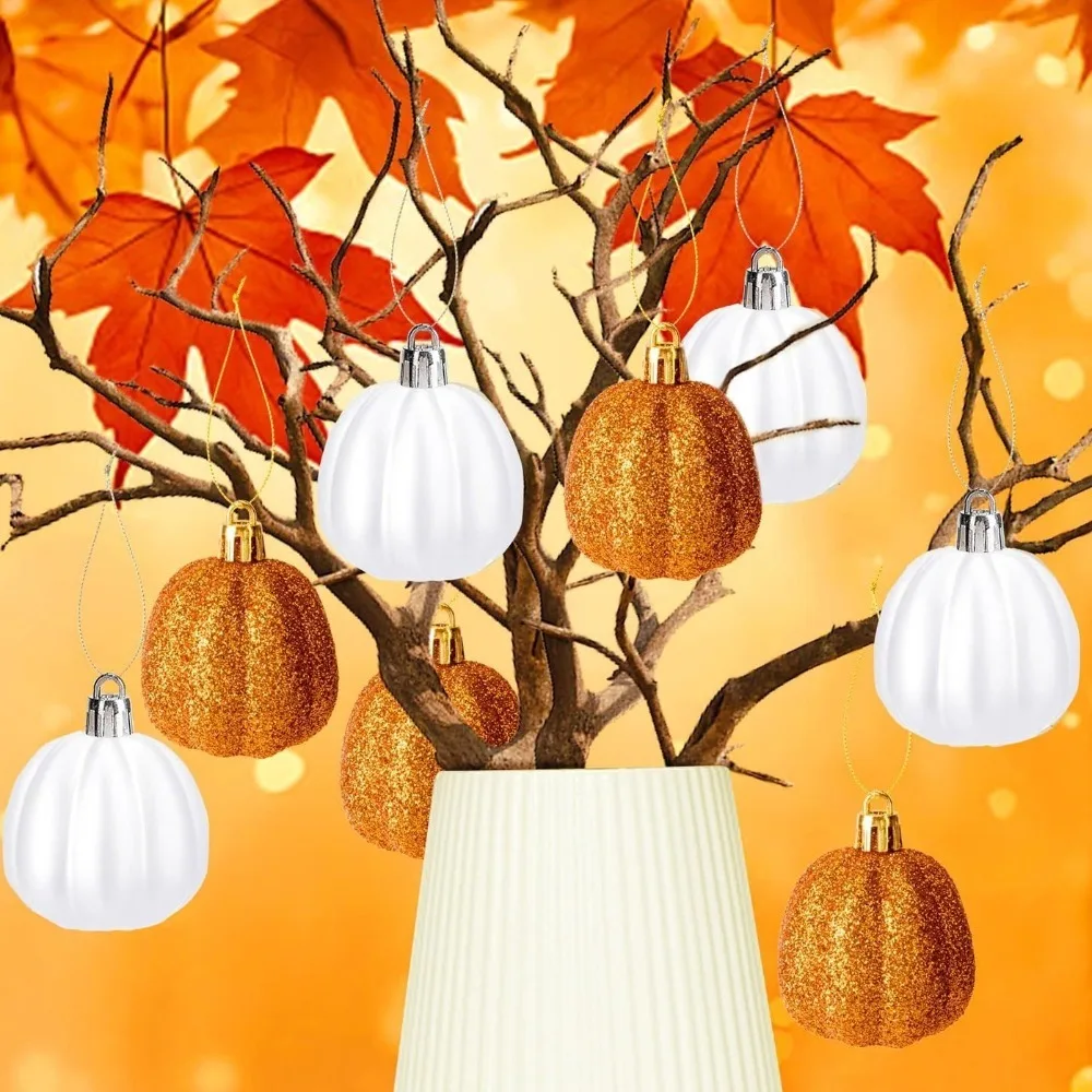 

12pcs Plastic Halloween Pumpkin Pendants Handmade Shining Pumpkin Hanging Ornaments DIY Crafts Thanksgiving Festival Decorative