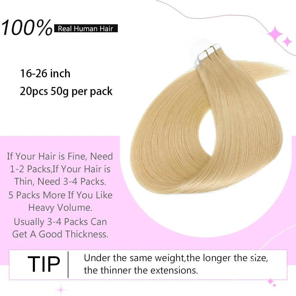 Tape In Hair Extensions Menselijk Haar Blonde Kleur #613 Rechte Braziliaanse 100% Echt Menselijk Haar Onzichtbare Tape In Extensions 20 Stuks