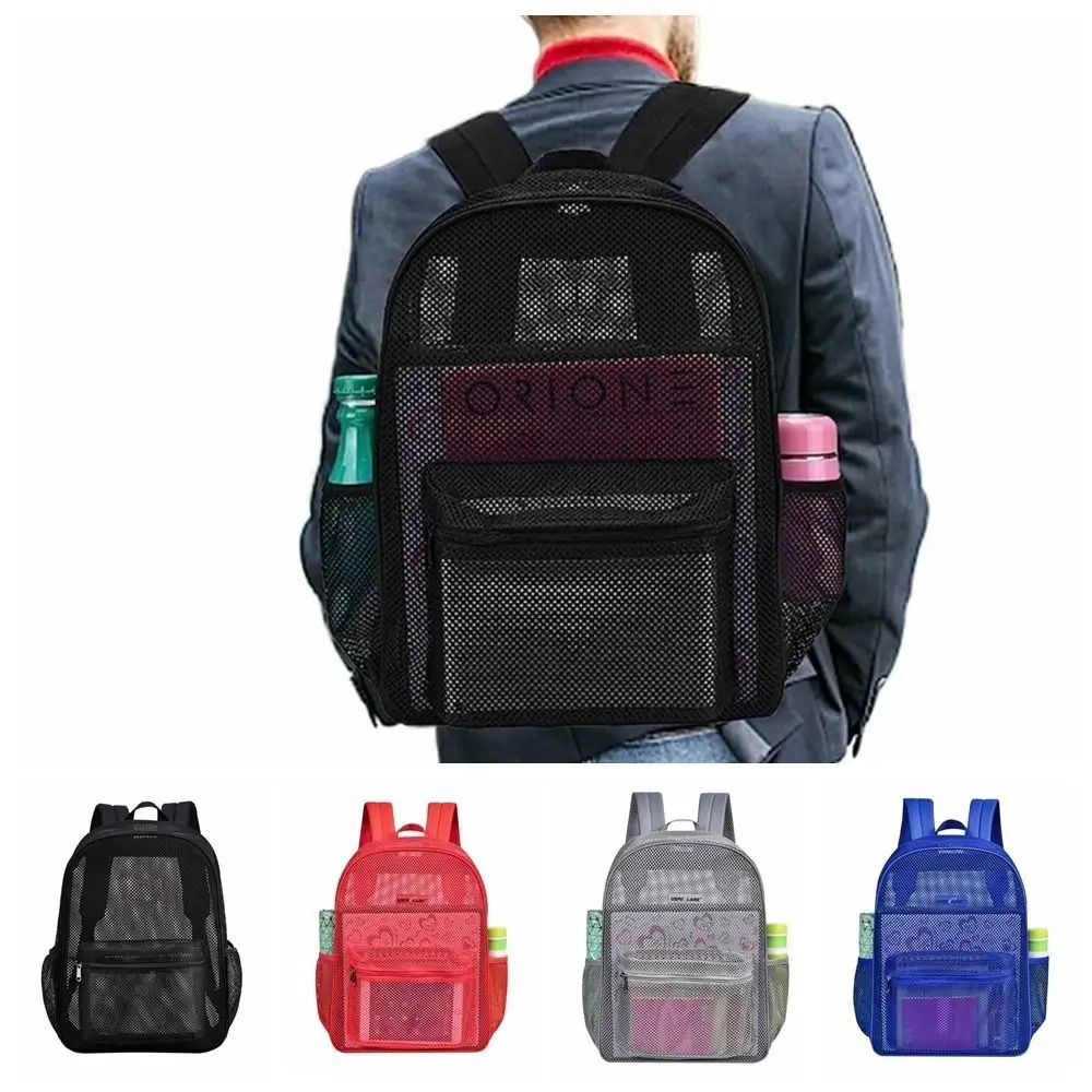 4 Colors 20-35L Mesh Rucksack Polyester Heavy Duty Transparent Backpack Thickened Light Weight Breathable Student Bag Women