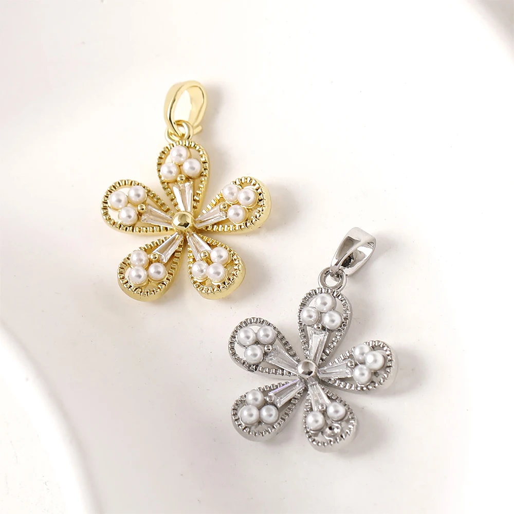 

2 PCS Brass Plated with Genuine Gold Pearl Flower Pendant DIY Jewelry Making Necklace, Bracelet, Clothing Accessories Materials