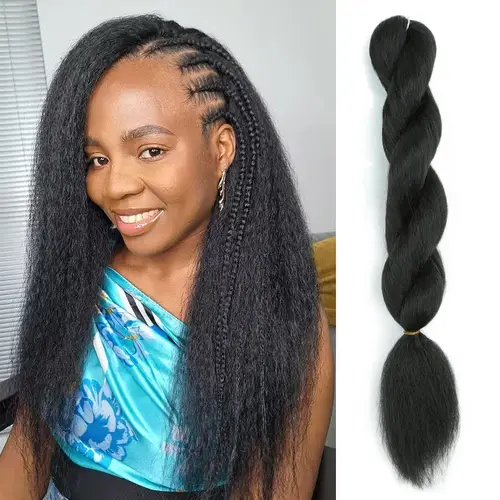 Imagen 1 del producto Mechones de estilo de trenzas Vixen de ganchillo, 26 pulgadas, rizado, recto, de ganchillo, fibras sintéticas negras naturales para mujeres negras, extensión de cabello