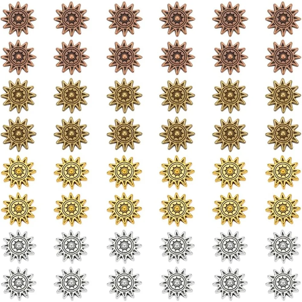 

60Pcs Sun Flower Beads 4 Colors 17mm Alloy Flat Disc Spacer Beads Style Large Hole Loose Bead for Bracelet Necklace Jewelry