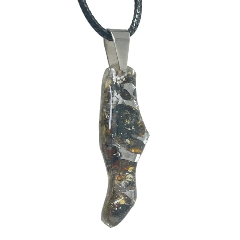 Sericho Pallasite Meteorite Free‑Form Abstract Pendant Natural Olivine Crystal Cosmic Necklace Jewelry QB328