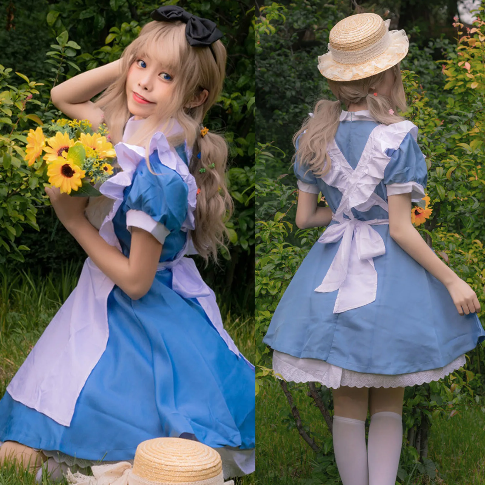 Girls Alice In Wonderland Fancy Maid Cosplay Costumes Long Dress For Women Sweet Cute Waitress Lolita Dress Anime Purim Costume