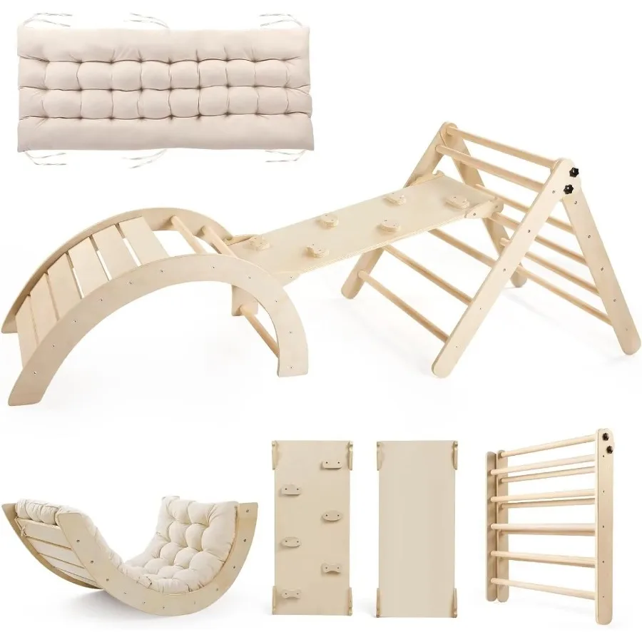 

Triangle Set with Cushion Large 5 in 1 Toddler Climbing Toys Indoor Montessori Foldable Climbing Set for Wooden Playgrou