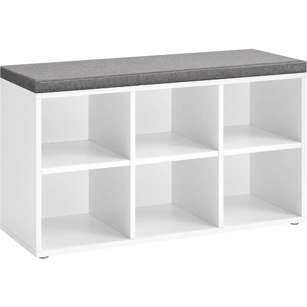 

Shoe Storage Bench with Cushion, 6 Compartments & Adjustable Shelves, Entryway Bench for Bedroom, Closet, Living Room in White