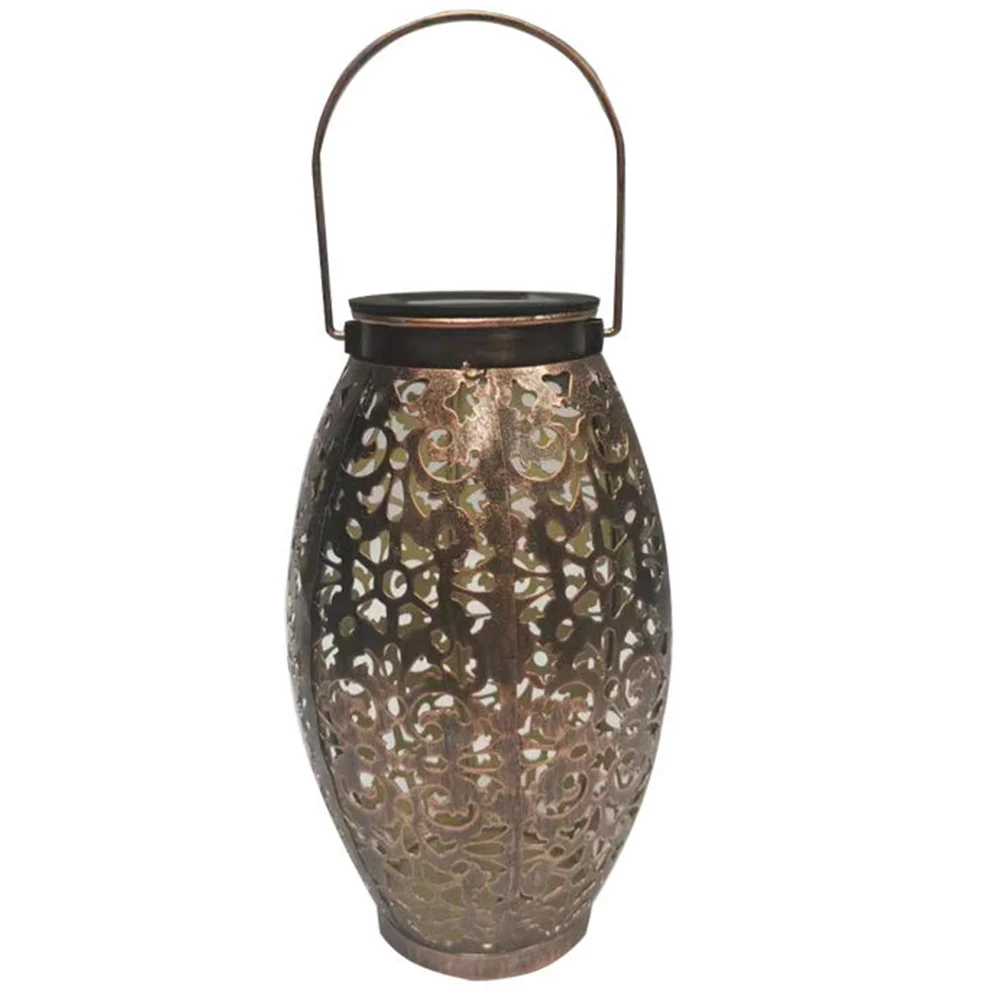 

1Pcs Handheld Iron Art Lantern Hollow Solar Powered LED Outdoor Round Garden Projection Lamp Waterproof Decorative Chic Light