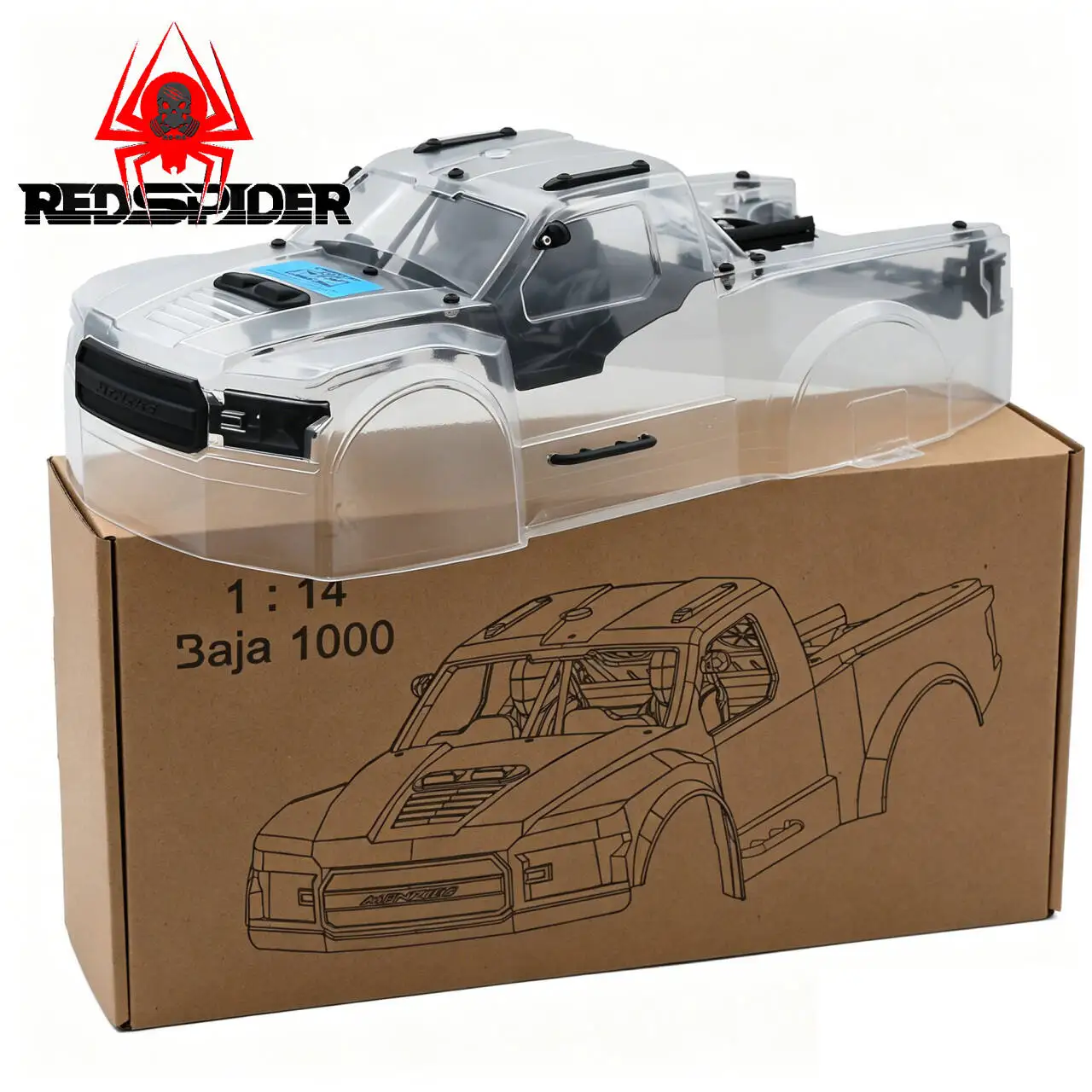 

1Pcs RED SPIDER 1/14 RC Truk Bodyshell Pre-Cut Clear Pickup Body Shell Kit with Sticker for 1/14 Scale Mojave Arrma RC Truck
