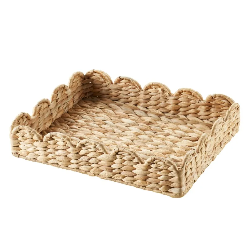 

ollection 11" x 14" Scalloped Woven Natural Water Hyacinth Decorative Tray