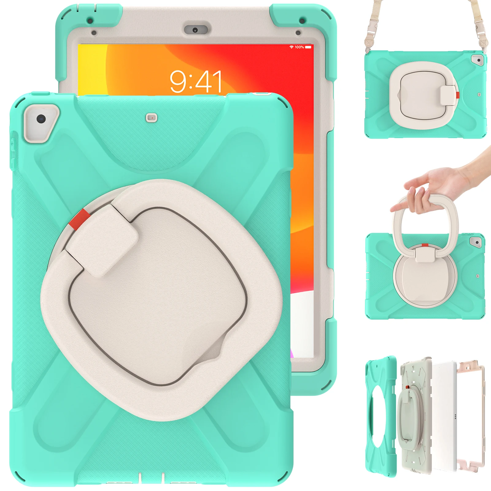 

360 Rotating Kids Case Universal For iPad 9.7 2017 2018 5th 6th Generation Pro 9.7 Air 2 Hybrid Stand Cover With Shoulder Strap