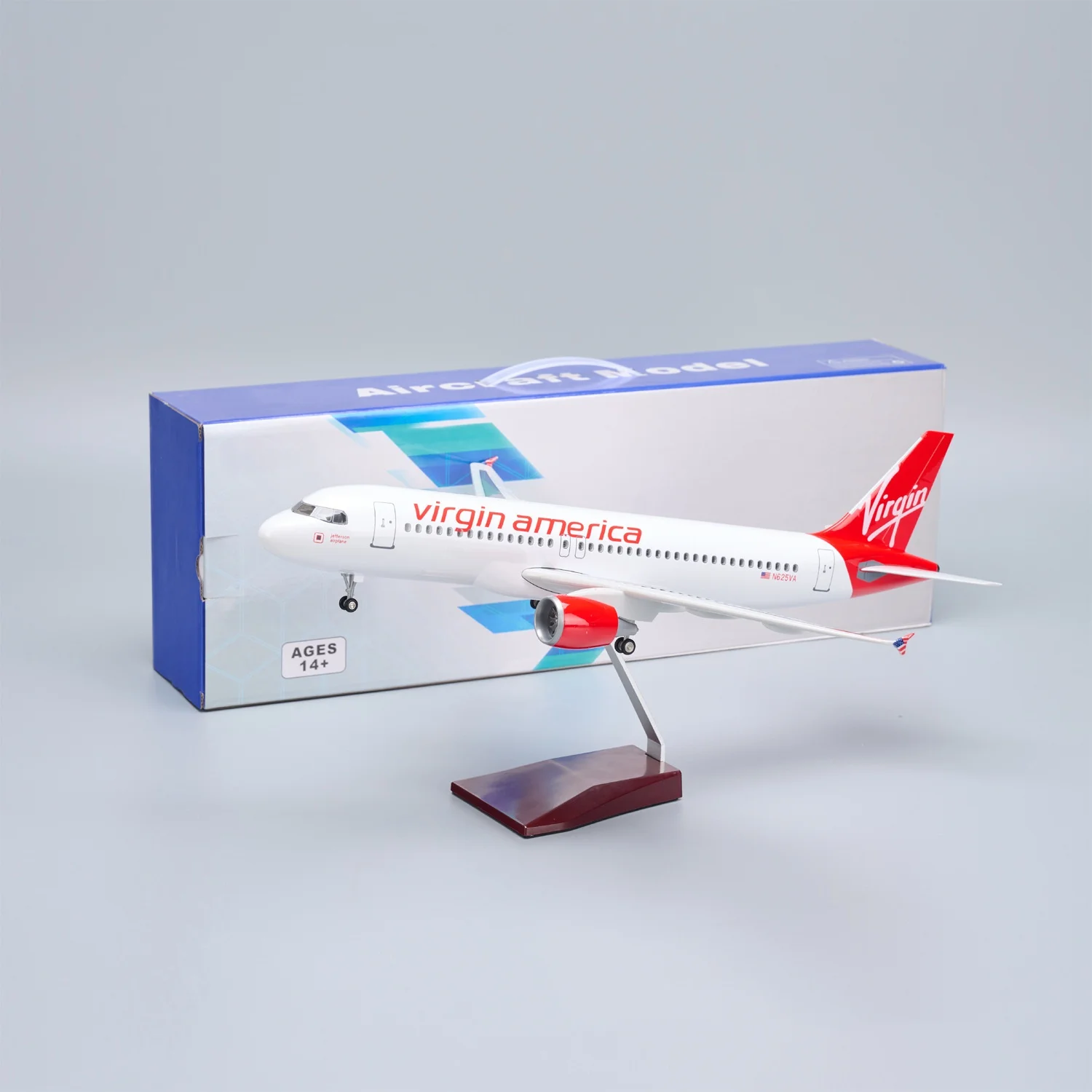 

A320 Plane Model Virgin America Airplane scale 46CM Resin Aircraft with Landing Gear Wheels Light(Touch or Sound Control) Collec