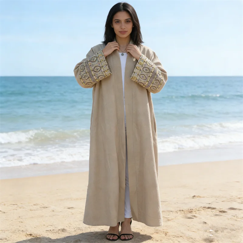 

Eid Embroidery Abayas for Women Muslim Dress Turkish Kaftan Dubai Open Abaya Islam Clothing Arabic Robe Kimono Cardigan Jalabiya