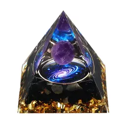 Orgone Pyramid for Positive Energy, Amethyst Crystal Sphere Pyramid, Protection Crystals for Stress Reduce Healing Meditation