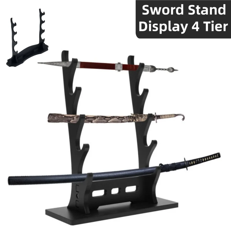 Multifunctional Sword Stand Display 4 Tier,Black Katana Stand Table Desktop,Multilayer Storage Sword Rack for Katana Tanto