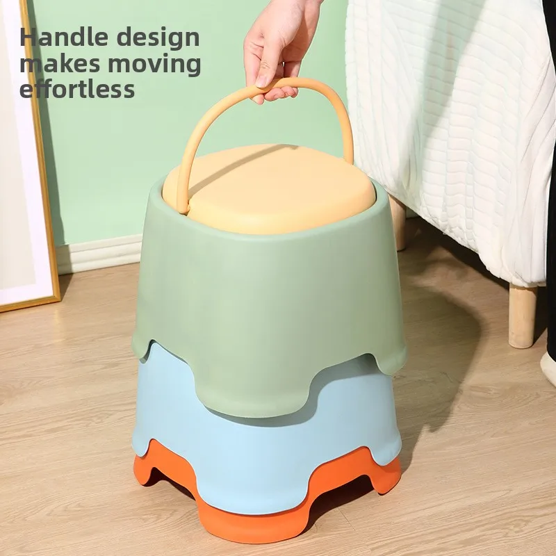 

Thickened Plastic Stool with Handle Household Adult Living Room Dining Table Chair Non-slip Bench