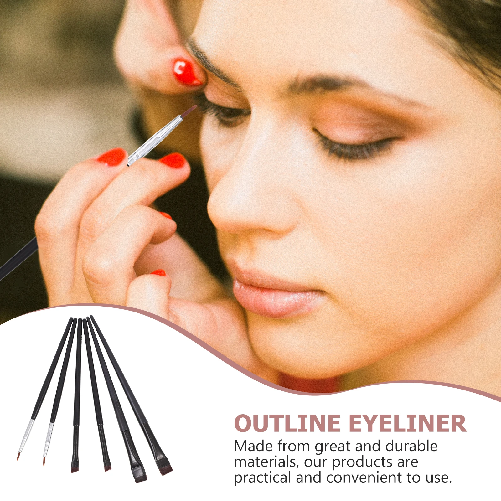 

6 Pcs Eyebrow Brush Eyeliner Makeup Tools Set with Box Brushes Rayon Wooden Handle