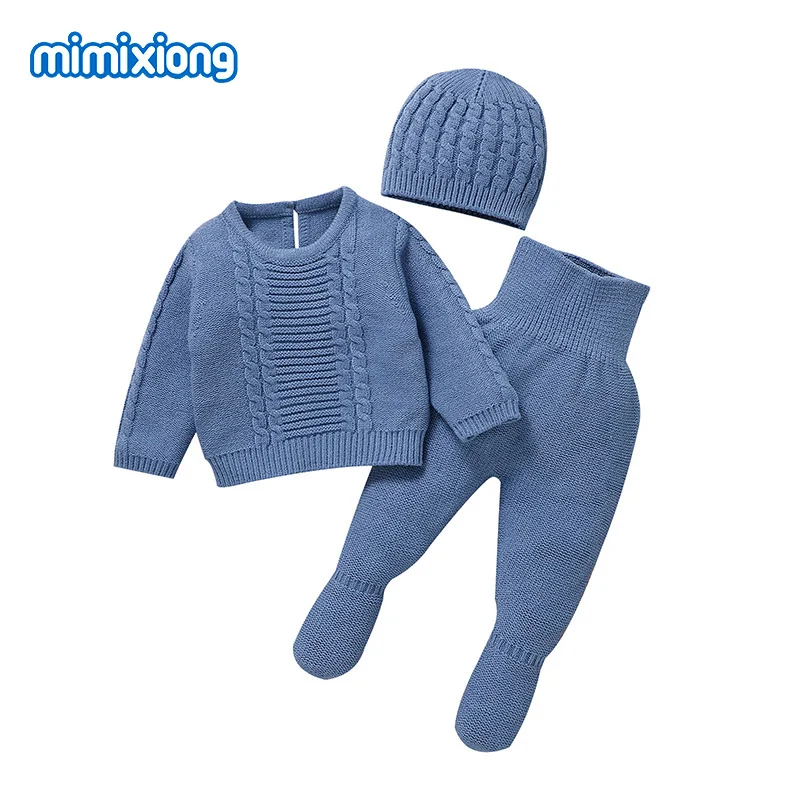 

Baby Clothes Sets Winter Blue Long Sleeve Knitted Sweaters Shirts+Pants Newborn Infant Boys Tracksuits 0-9M Toddler Outfits 2pcs