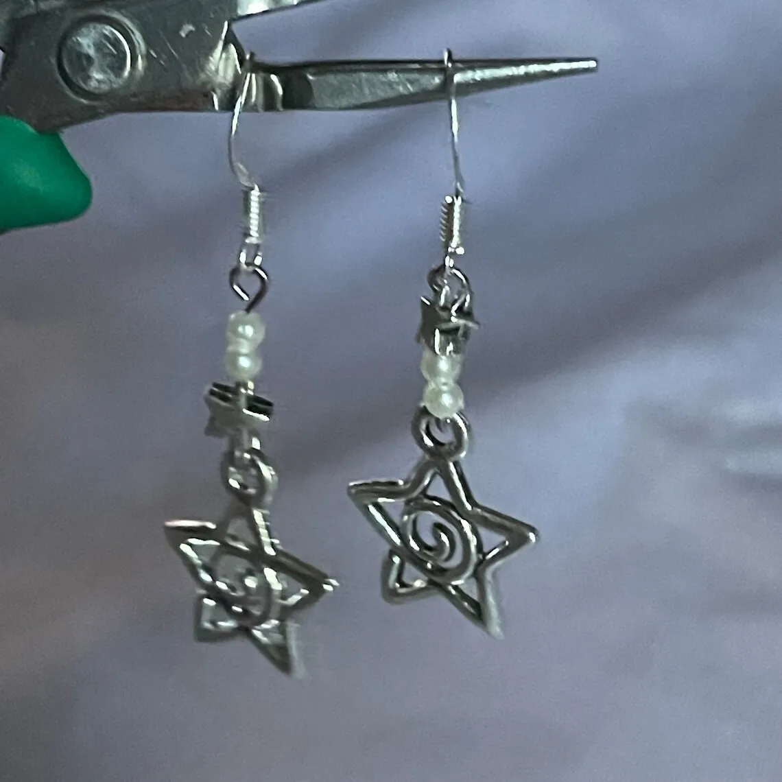 Faux Pearl Whimsy Goth Swirly Star Asymmetrical Earrings Silver Color Pair of Celestial  Witch Celestial Gift Friend Women Boho