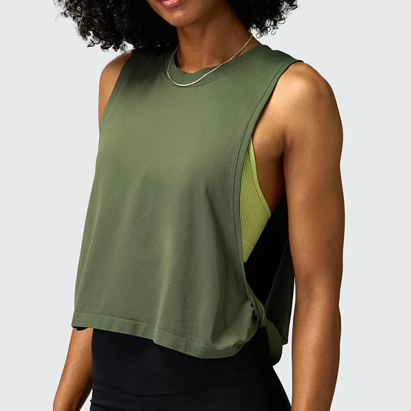 Damskie koszulki do jogi bez rękawów Siatkowa szybkoschnąca oddychająca bluzka do ćwiczeń na siłowni Cool T-Shirt Running Short Tank Crop Top