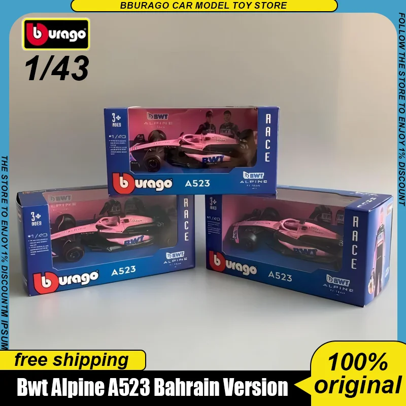 В наличии Новый продукт Bburago F1 1:43 Bwt Alpine A523 Bahrain Version Alloy Роскошный автомобиль Formula Racing Литая под давлением модель игрушки в подарок