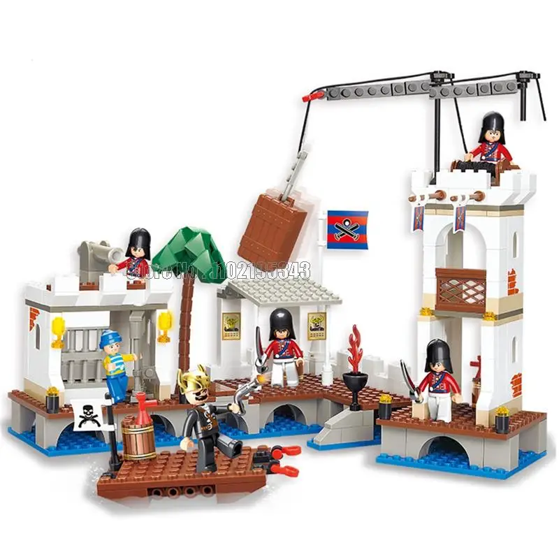 0280 339pcs Pirates Ship Attacked Port Royal Harbour Building Blocks 6 Dolls Toy Brick