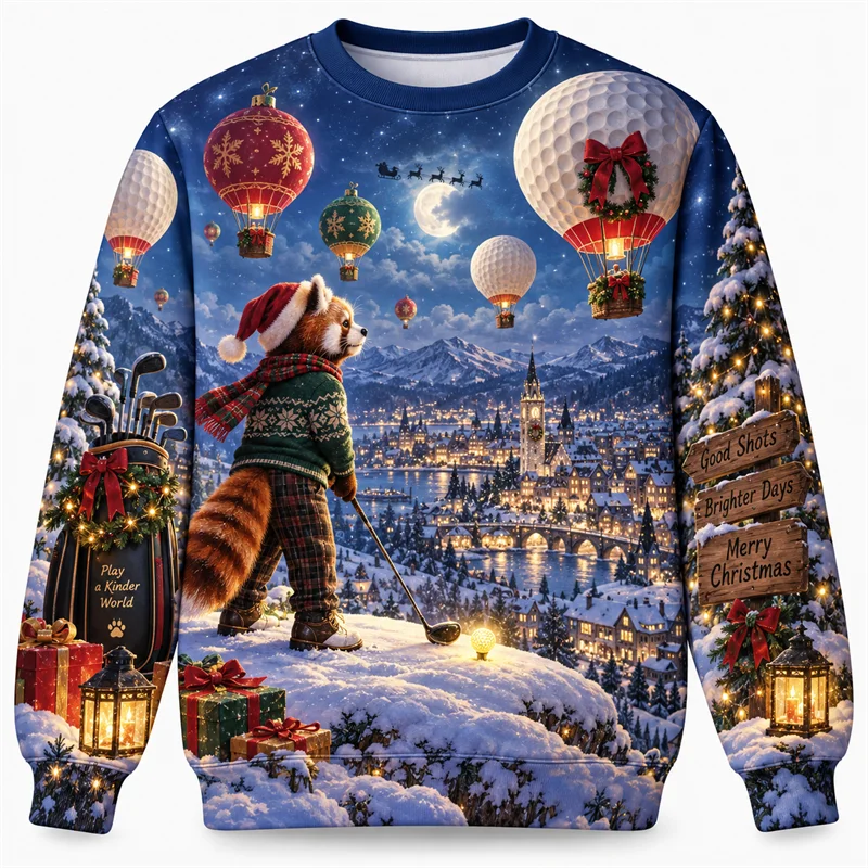 Christmas Golf Sweatshirt Santa Reindeer Polar Bear Gingerbread Crewneck Xmas Pullover Holiday Sports Party Gift Streetwear Top