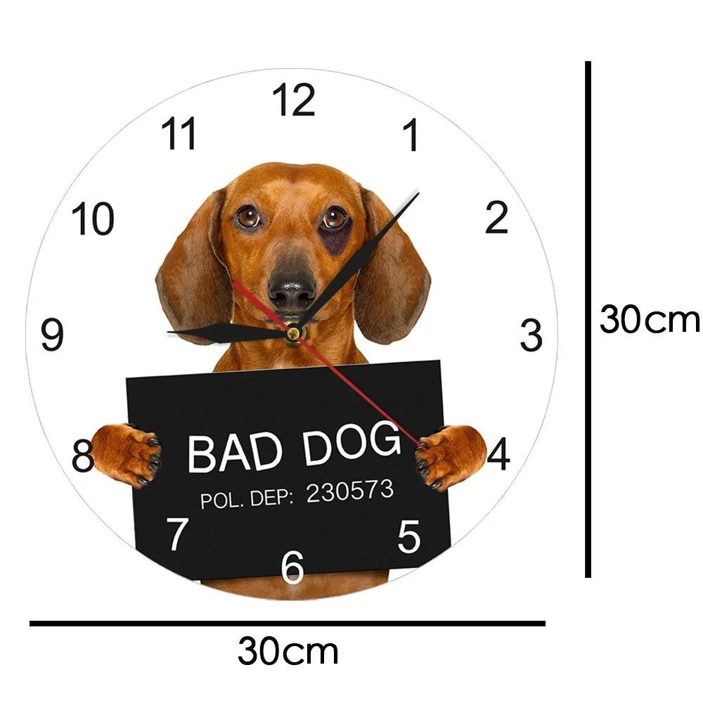 Creative Dachshund 'Bad Dog' Silent Wall Clock Funny Pet Lover Home Decor Sausage Puppy Mugshot Design Ideal Hilarious Gift