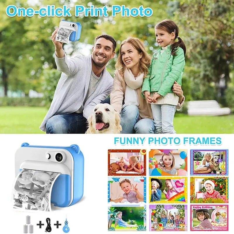 Cámara de impresión térmica con película oportuna para niños, cámara digital para fotografía de vídeo, 1080p, regalo para niños