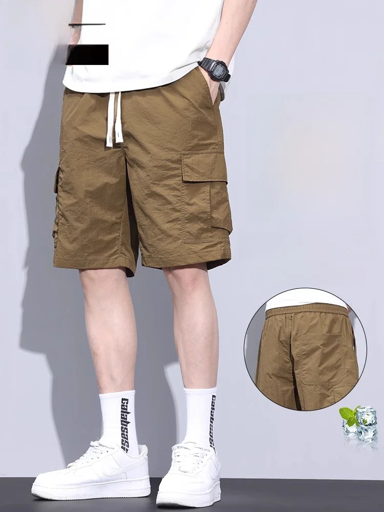 

Ice Silk Workwear orts Men's Loose Fit Summer Casual Spor Mid-Length Kung Fu Pants Breathable Comfortable Straight Leg