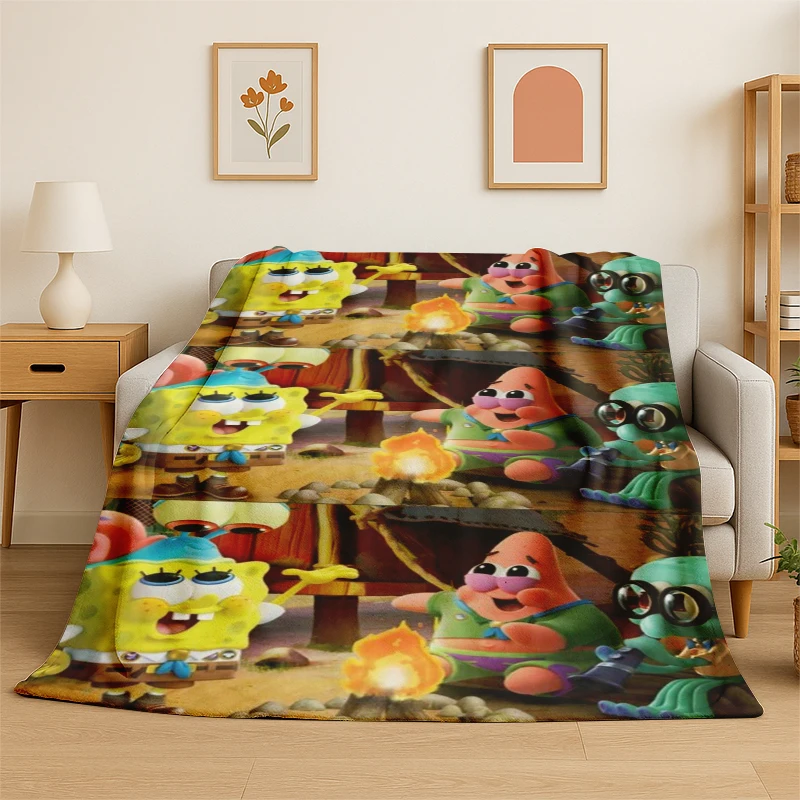 Cartoon S-SpongeBob Patrick Star Flannel Blanket Soft Warm Throw Blanket for Bedroom Living Room Bed Travel Camping Picnic Kid
