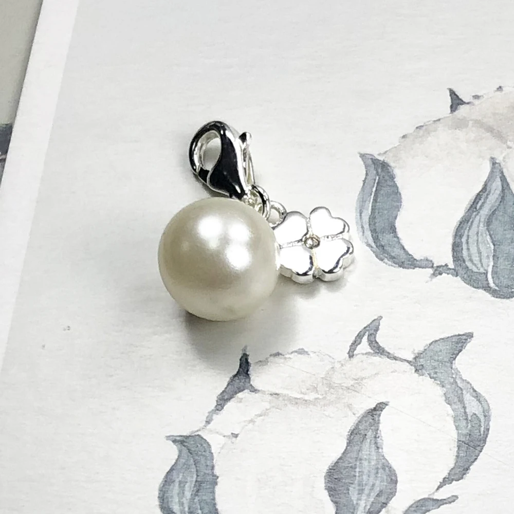 Charm Pendant Pearl & CloverLeaf Women Brand New Trendy 925 Sterling Silver Gift