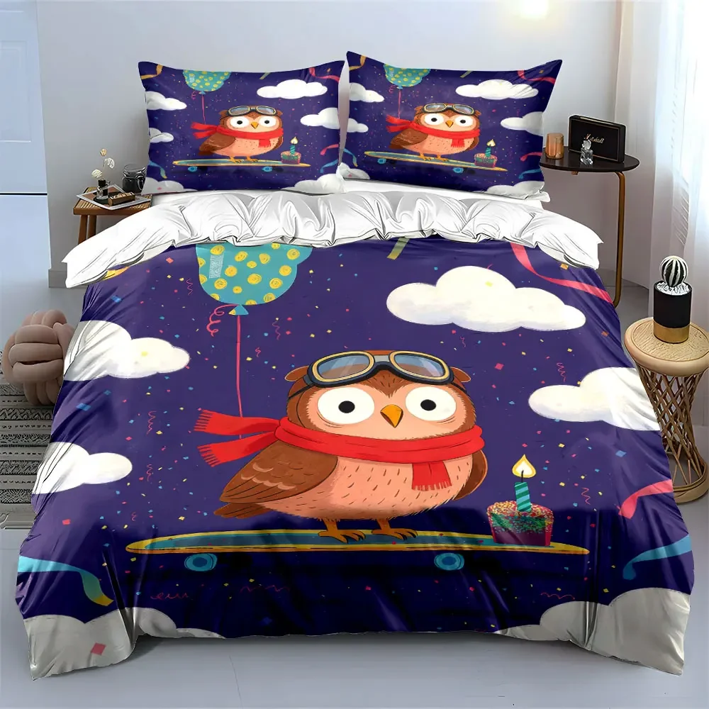 

"Cartoon Owl Party Decor Set" Soft Comfortable Duvet Cover Bedding Set Included 1*Duvet Cover & 2*Pillowcases, gift