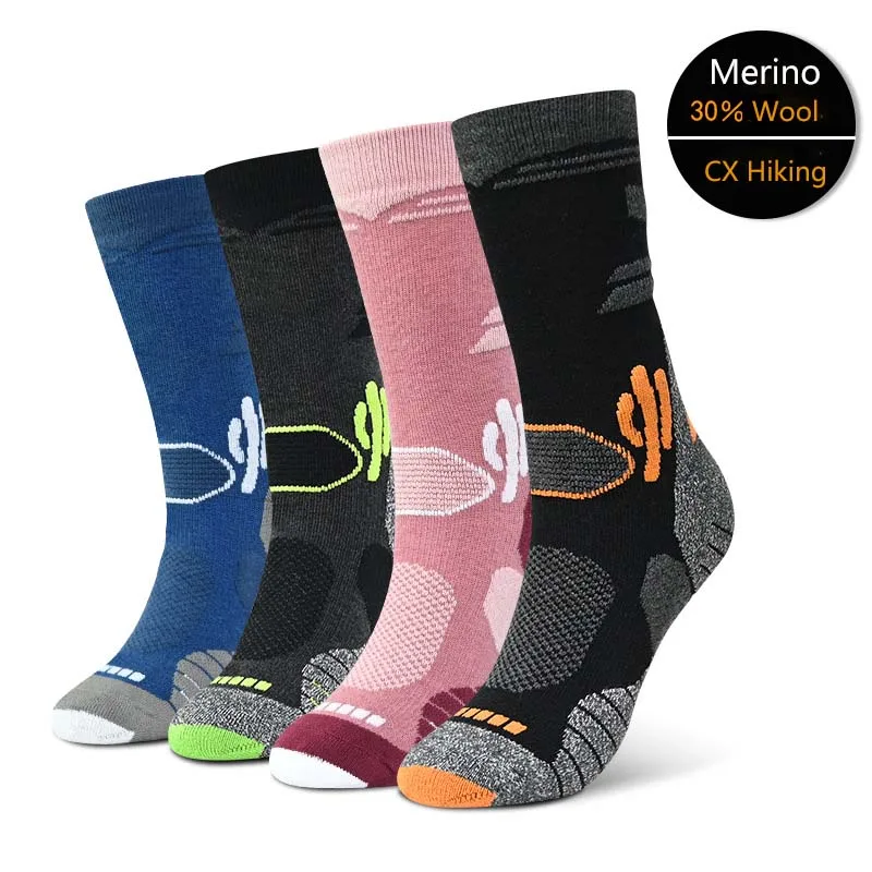 30% Merino Wool Hiking Socks for Men Women Autumn Winter Warm Hiking Trekking Skiing hunting Fishing Seamless Outdoor Sports