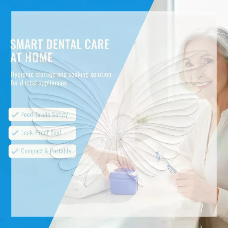 Portable Denture Storage Box Double Layer Travel Case with Cleaning Brush BPA Free Waterproof Denture Container for Daily Use