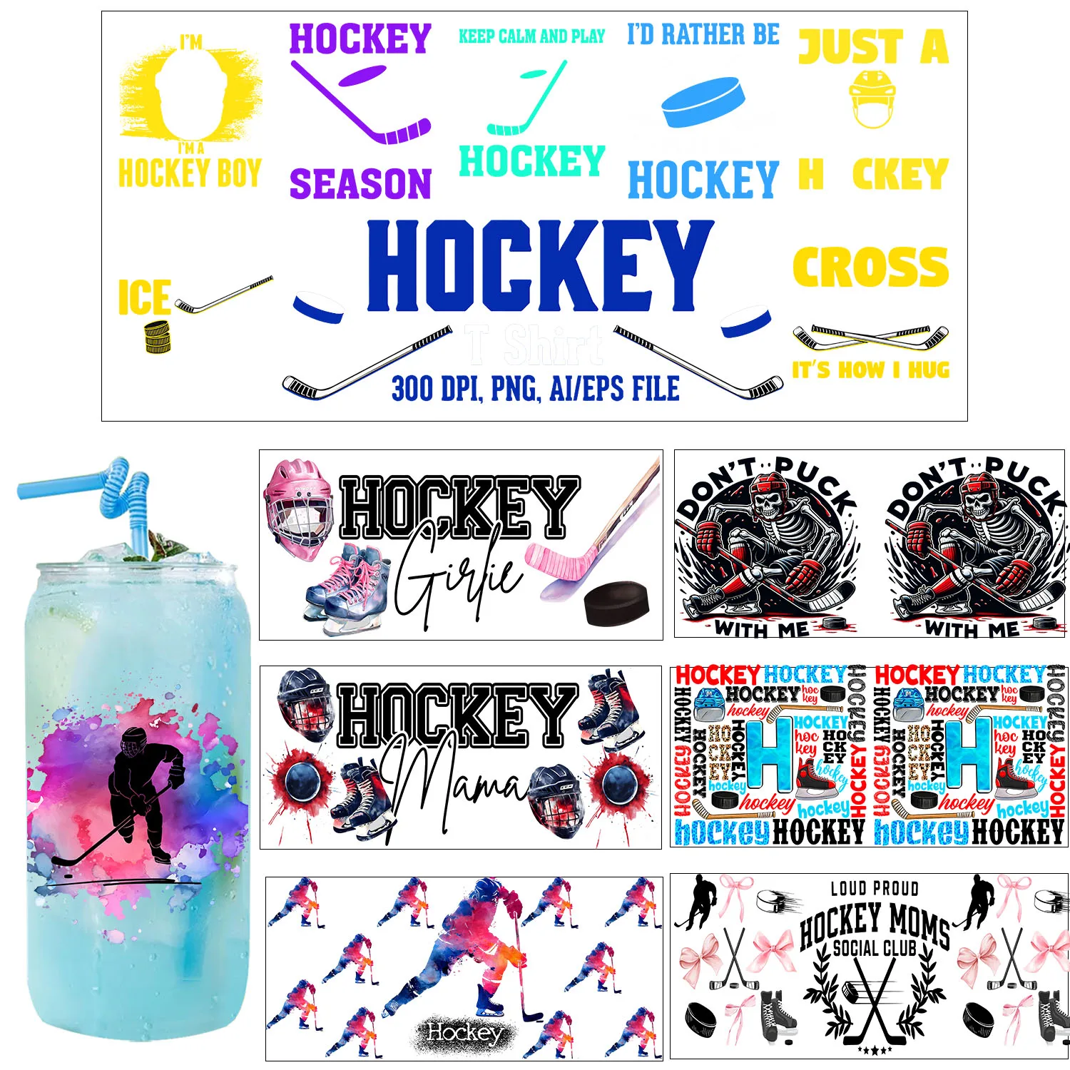 Ice hockey cozy easy peel waterproof Party DIY Decals 3D transfers uvdtf tumbler seal stickers 16oz uv dtf cup wraps