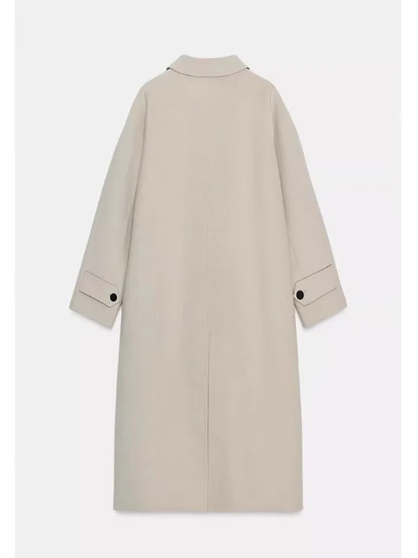 Długi płaszcz damski premium, luźny krój, idealny na dojazdy, wełniany, 100% wełna, nowość na jesień i zimę 2025.