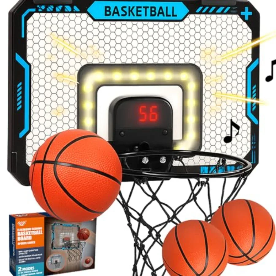 

Over The Door Basketball Hoop for Indoor Basketball Toy with LED Scoreboard Lights and Sound Easy to Hang Fun Gifts for Boys Ag