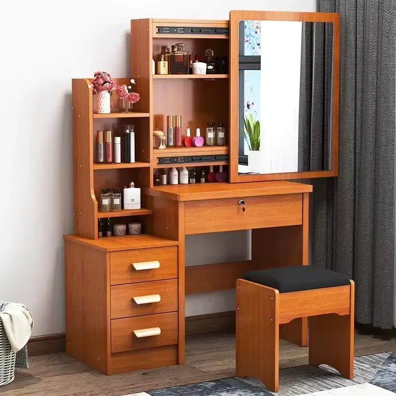 Multifunctional MDF Dresser with Sliding Mirror Pull-out Storage Modern Combination Dresser Set