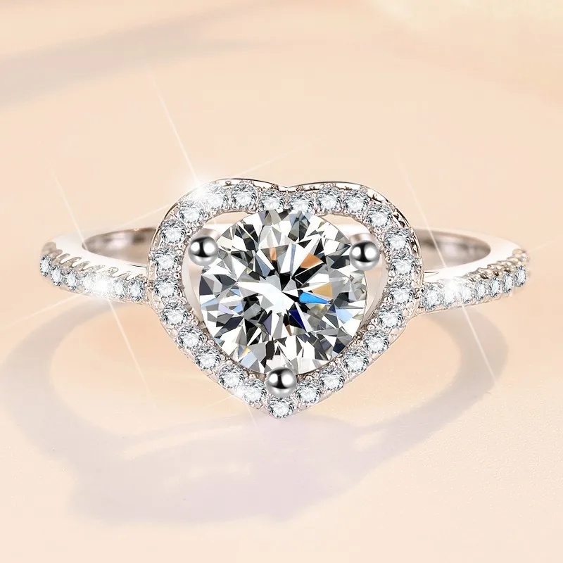 

Moissanite Ring Pure Silver Plating White Gold Pink Purple Moissanite Diamond 8 Heart 8 Arrow 1 Carat Colorful Treasure