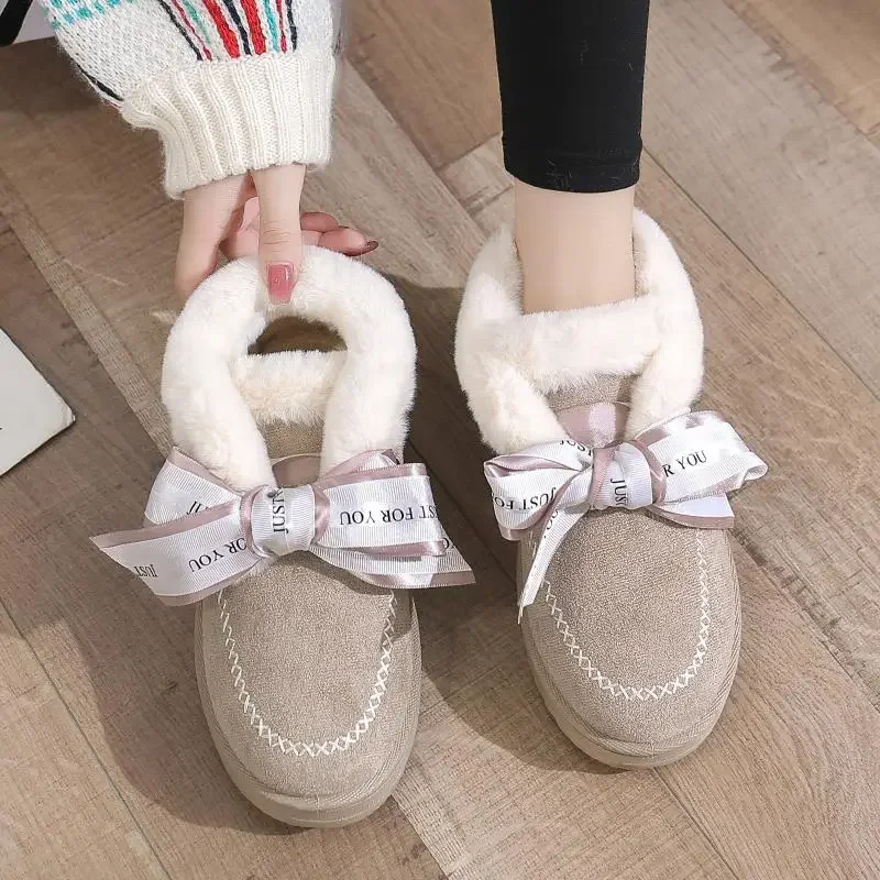 Warm Chunky Hot Furry Snow Boots Woman Winter 2024 Booties Shoe Footwear Low Platform Elastic Padded Women\'s Shoes on Sale Flat