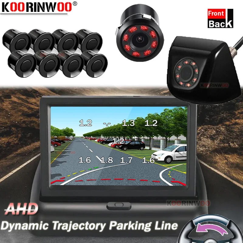 Koorinwoo 8 IR Dynamic trajectory Rear view Camera 8 Sensors Buzzer Car Parking Sensor Kit Reverse Backup Radar Alert Indicator