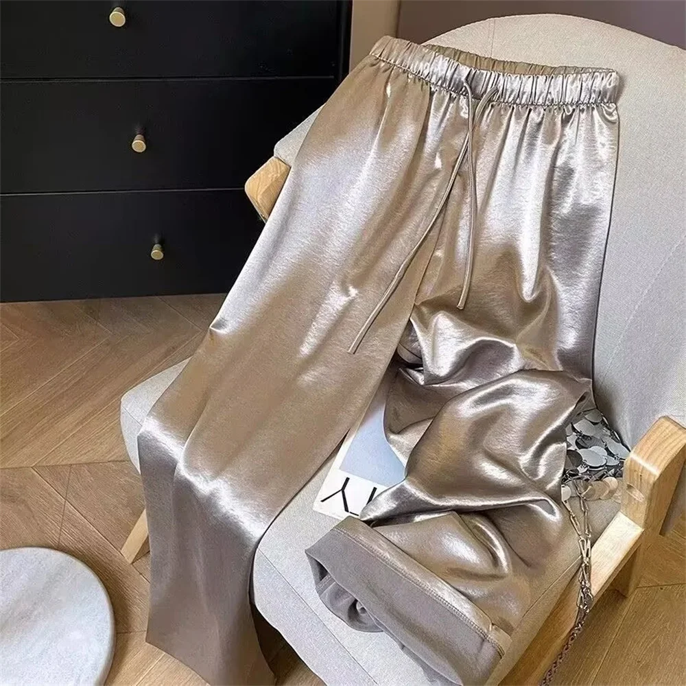 Korean Fashion High Waist Thin Wide Leg Women Summer Office Lady Solid Color Straight All-match Casual Pants Trousers Clothes 4 Korean Fashion High Waist Thin Wide Leg Women Summer Office Lady Solid Color Straight All-match Casual Pants Trousers Clothes 4