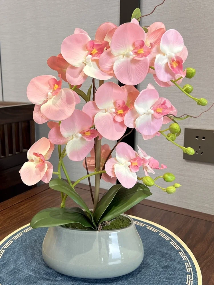

Artificial flower Phalaenopsis set, potted plant, living room dining table, silk flower Chinese ceramic flower ornament