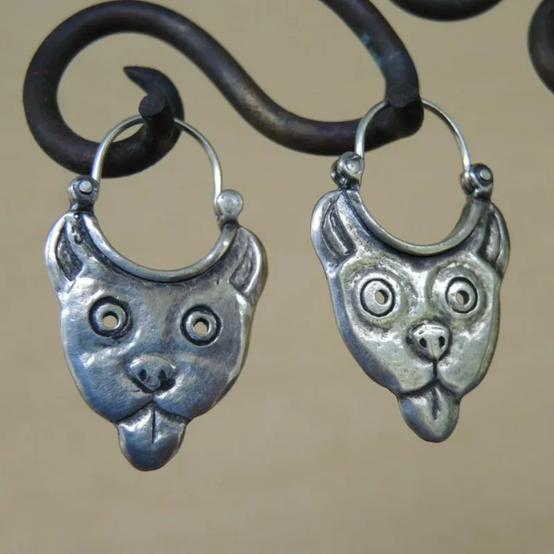 

Vintage Silver Color Metal Carving Animal Pattern Geometry Hollow Dangle Earrings for Women Jewelry