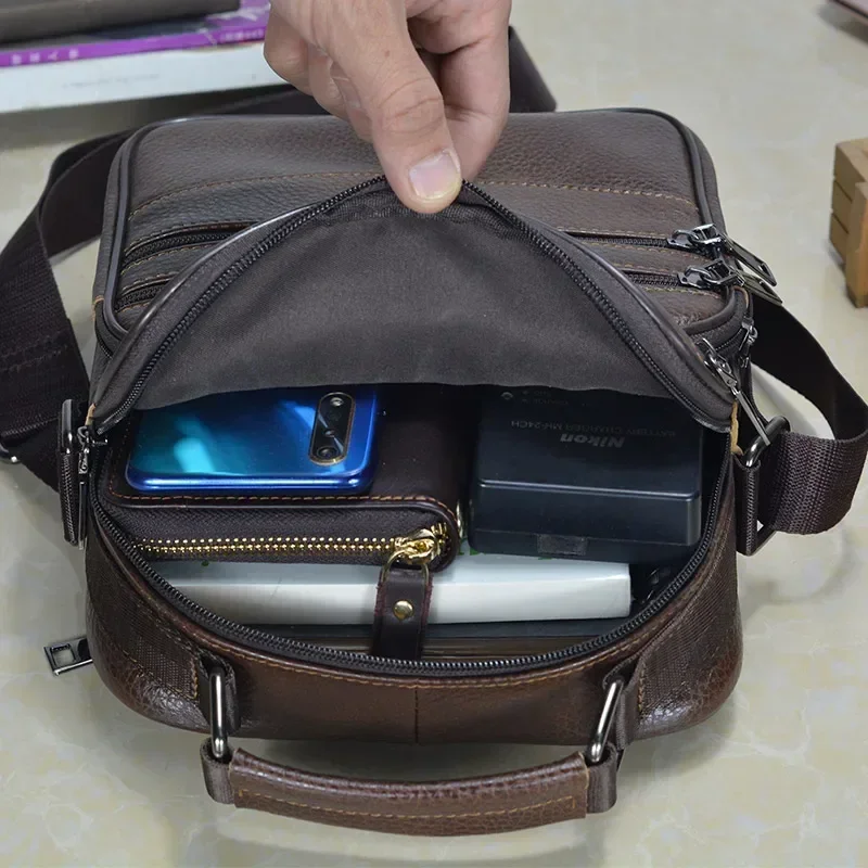 Hot Fashion Men Messenger Bags Genuine Leather Handbags for Man Luxury Brand Male Crossbody Bag for Mini Pad Boy Shoulder Bag