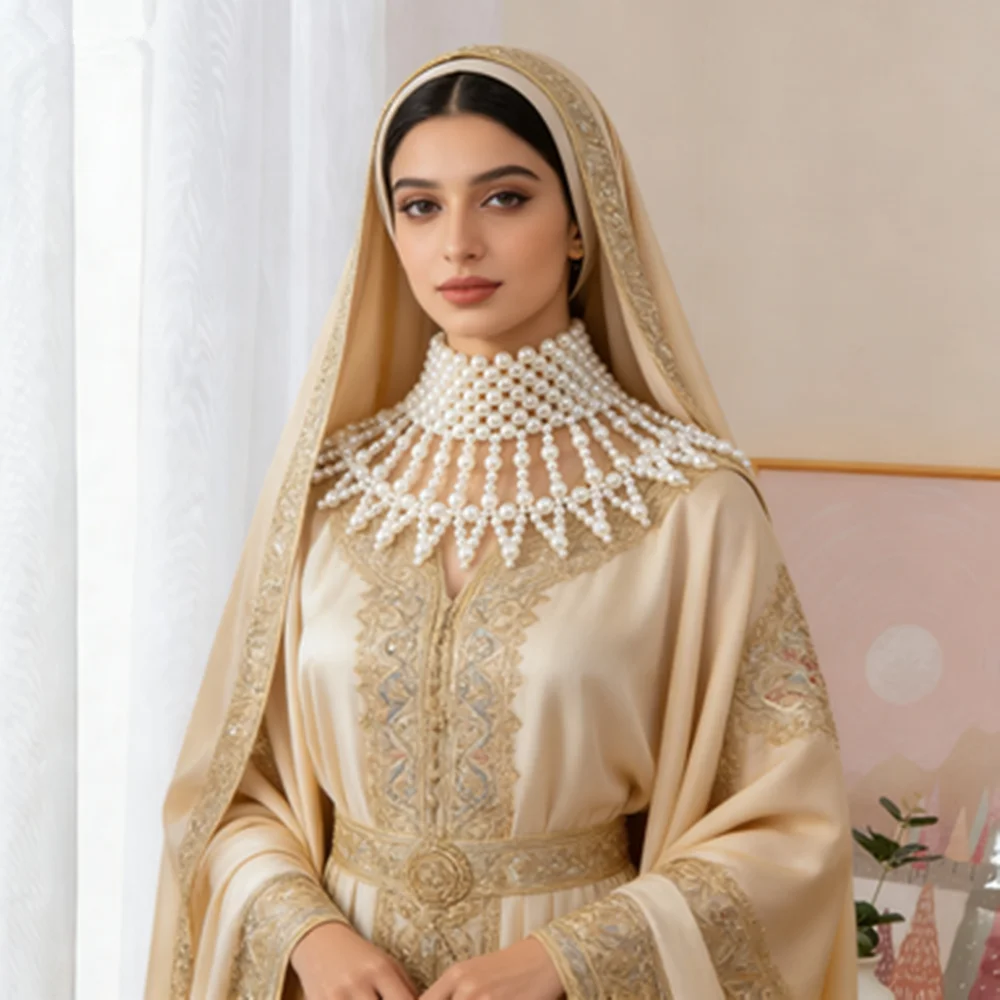 

Multi-Layer Pearl Tassel Necklace Exaggerated European Style Shawl-Style Neck Chain Wedding Dress Accessory